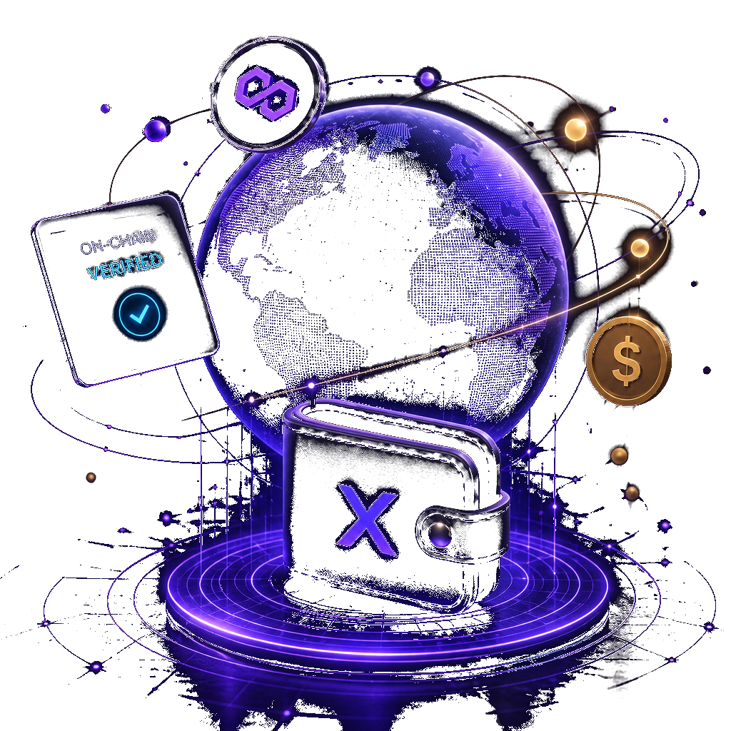 GLOBAL X network globe, wallet and on-chain verification